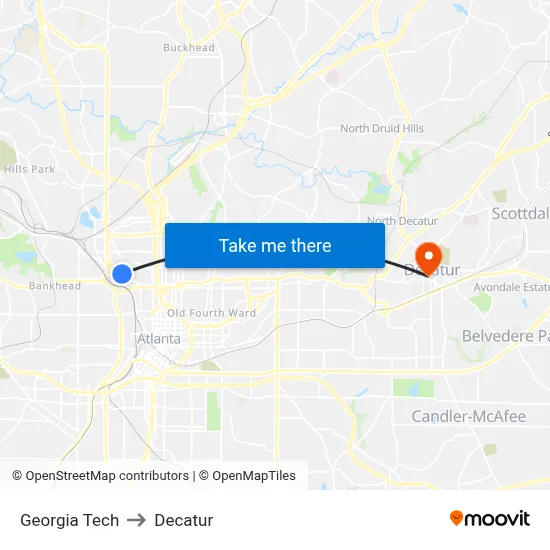 Georgia Tech to Decatur map