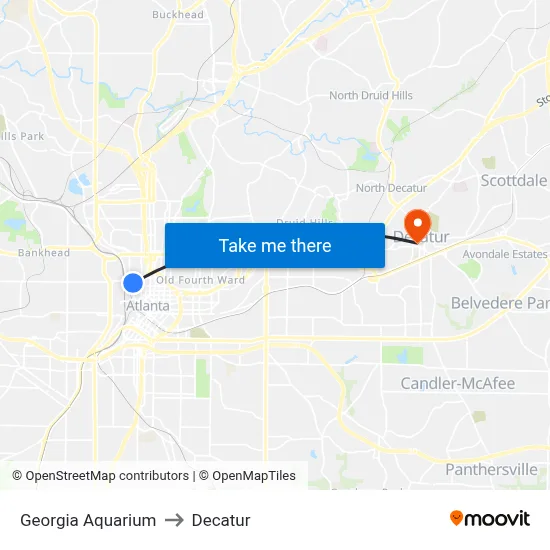 Georgia Aquarium to Decatur map