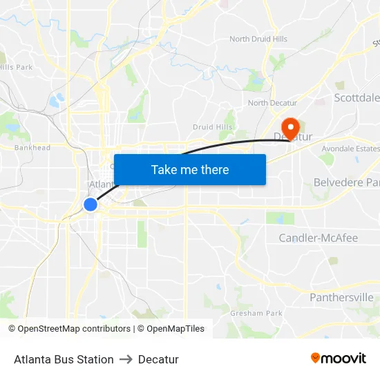Atlanta Bus Station to Decatur map