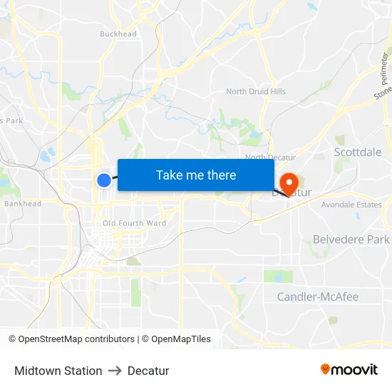 Midtown Station to Decatur map