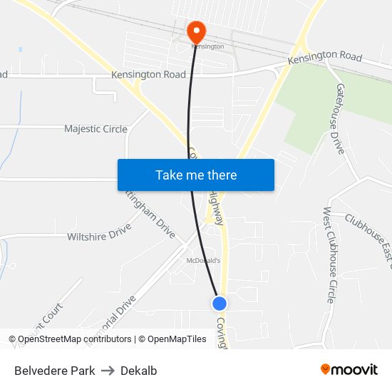 Belvedere Park to Dekalb map