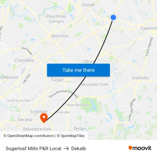 Sugarloaf Mills P&R Local to Dekalb map