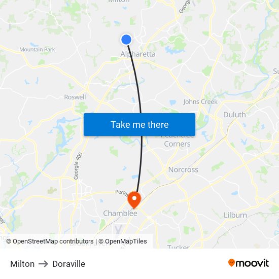 Milton to Doraville map