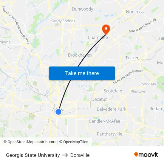 Georgia State University to Doraville map