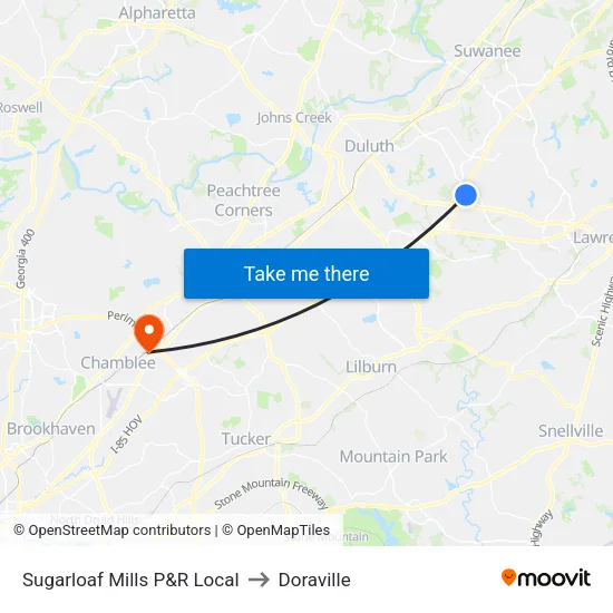 Sugarloaf Mills P&R Local to Doraville map