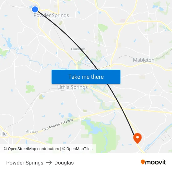 Powder Springs to Douglas map