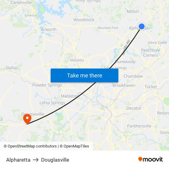 Alpharetta to Douglasville map