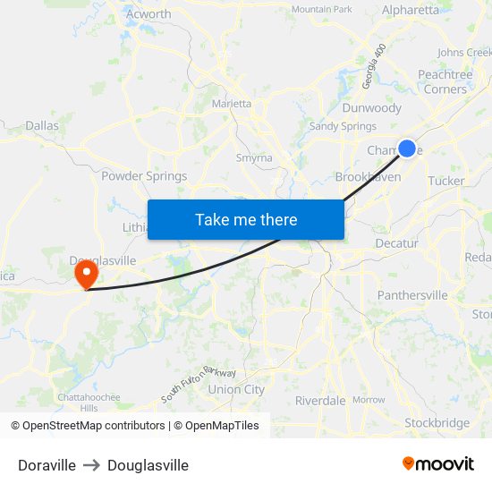 Doraville to Douglasville map