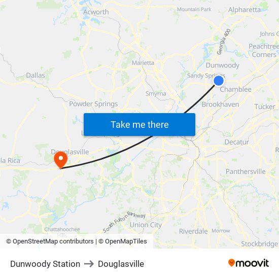 Dunwoody Station to Douglasville map