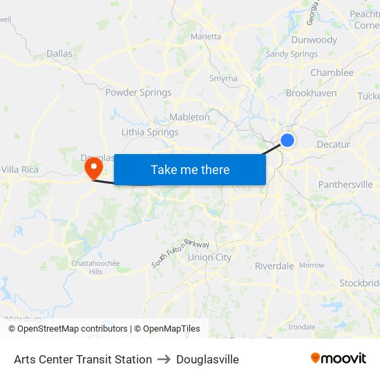 Arts Center Transit Station to Douglasville map