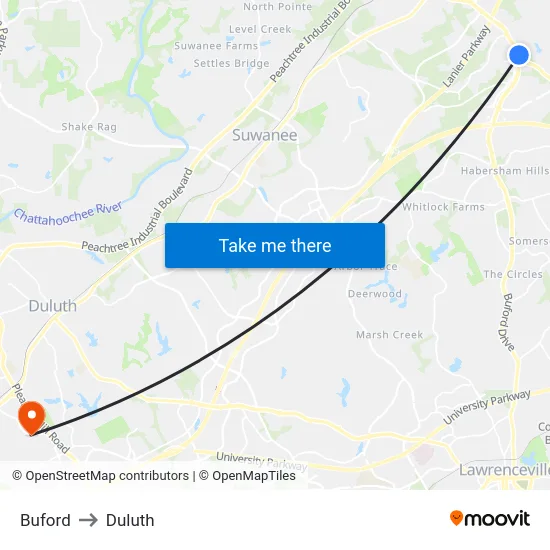 Buford to Duluth map