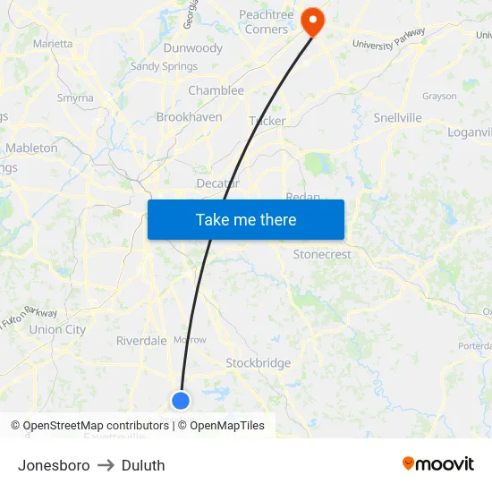 Jonesboro to Duluth map