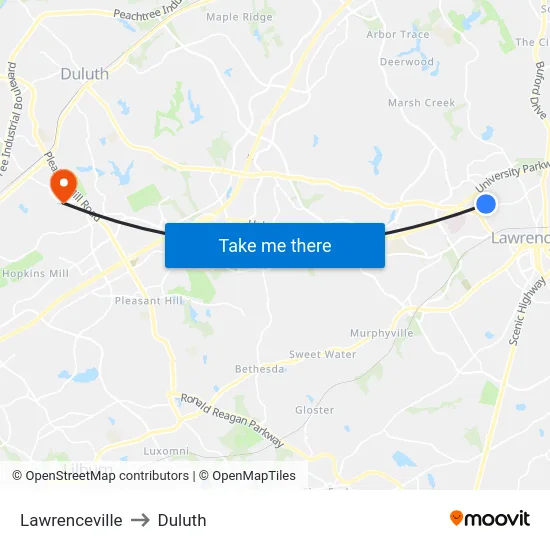 Lawrenceville to Duluth map