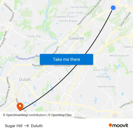 Sugar Hill to Duluth map