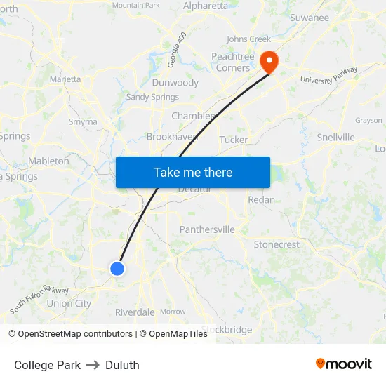 College Park to Duluth map