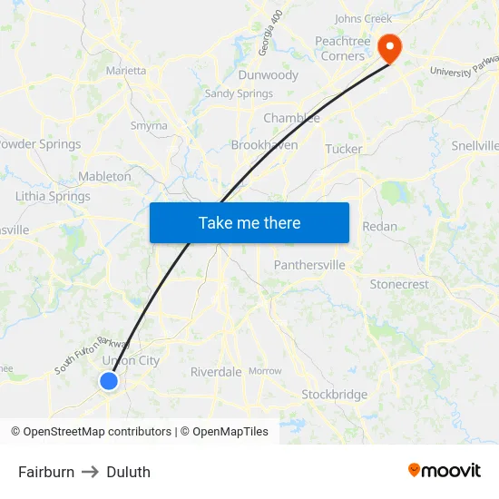 Fairburn to Duluth map