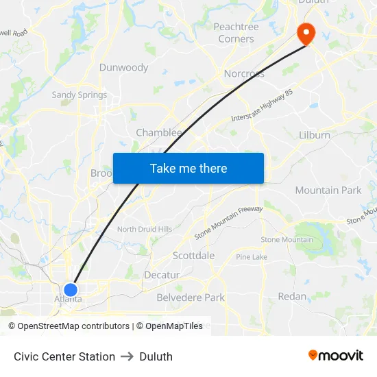 Civic Center Station to Duluth map