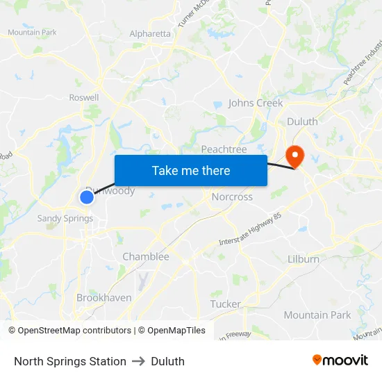 North Springs Station to Duluth map