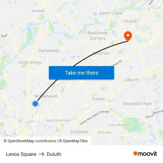 Lenox Square to Duluth map