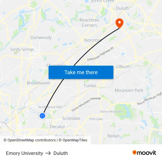 Emory University to Duluth map