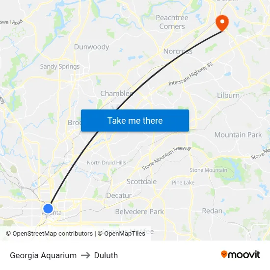Georgia Aquarium to Duluth map