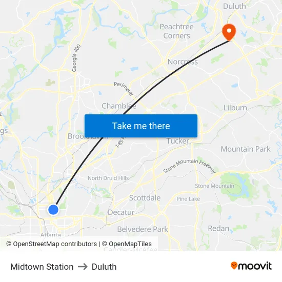 Midtown Station to Duluth map