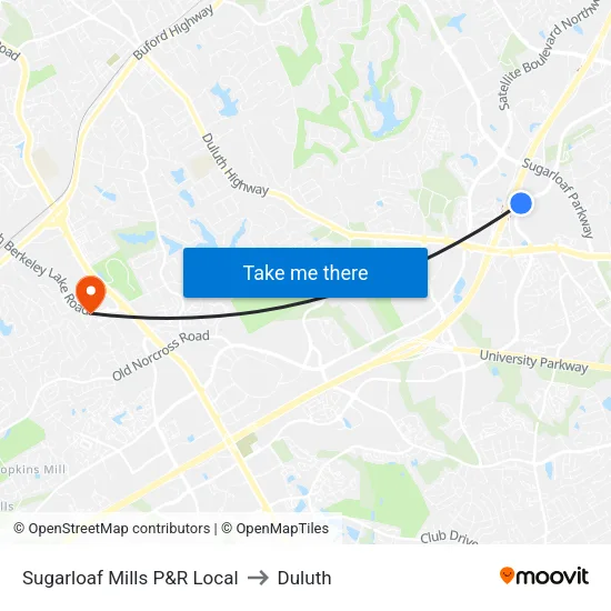 Sugarloaf Mills P&R Local to Duluth map