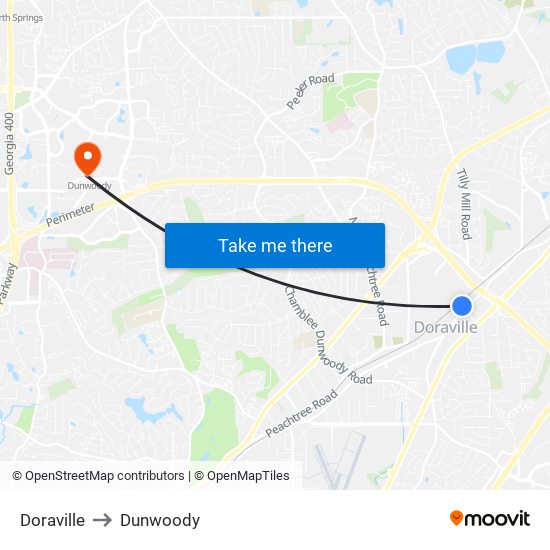 Doraville to Dunwoody map