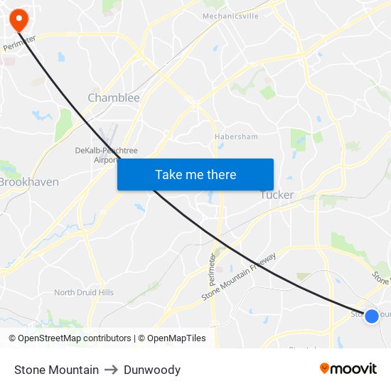 Stone Mountain to Dunwoody map