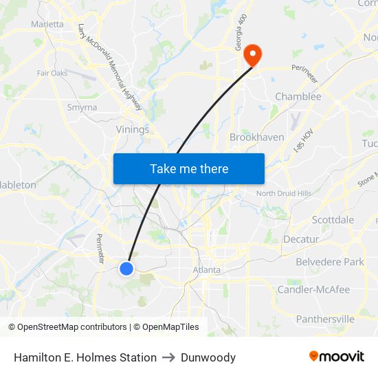 Hamilton E. Holmes Station to Dunwoody map