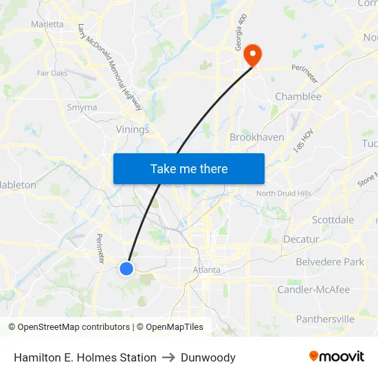 Hamilton E. Holmes Station to Dunwoody map