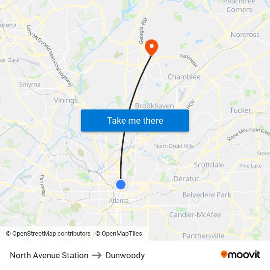 North Avenue Station to Dunwoody map