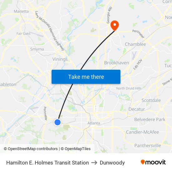 Hamilton E. Holmes Transit Station to Dunwoody map