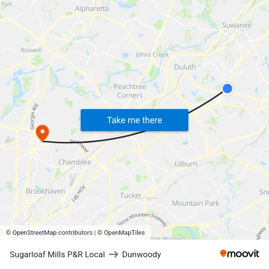 Sugarloaf Mills P&R Local to Dunwoody map