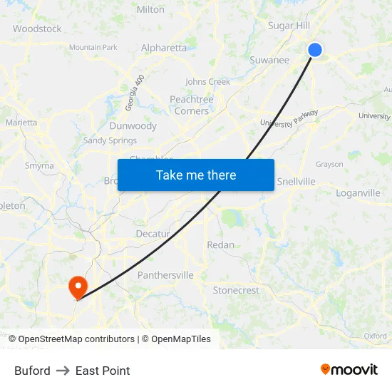 Buford to East Point map