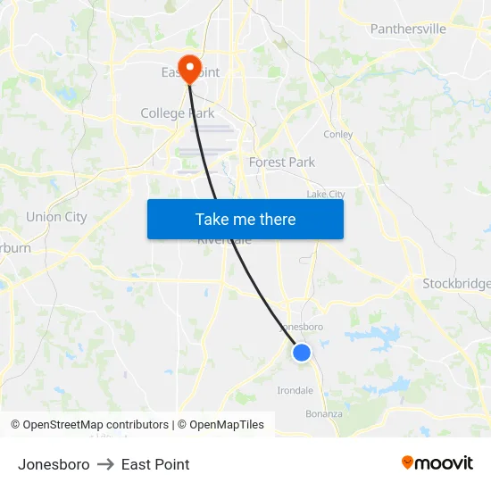 Jonesboro to East Point map