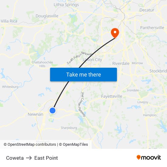 Coweta to East Point map