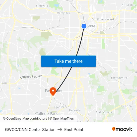GWCC/CNN Center Station to East Point map