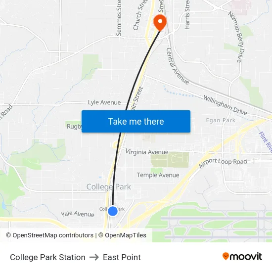 College Park Station to East Point map