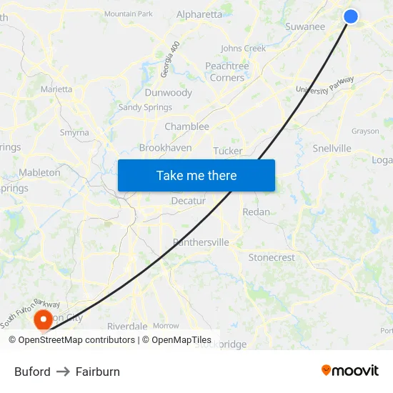 Buford to Fairburn map