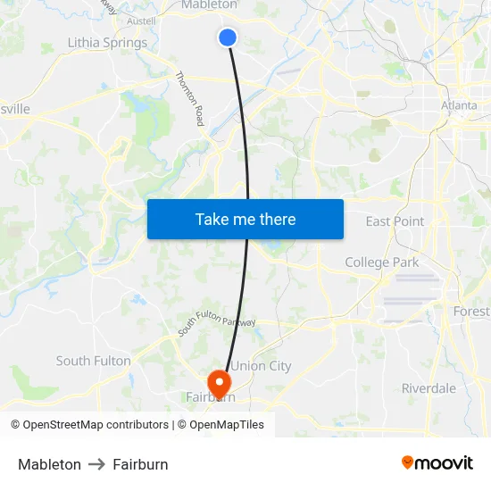 Mableton to Fairburn map