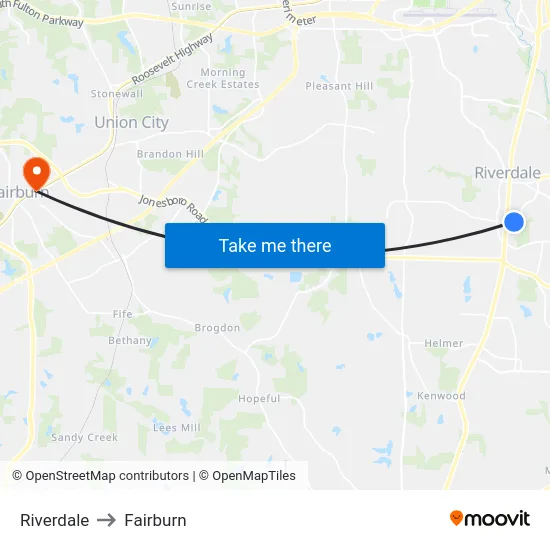 Riverdale to Fairburn map