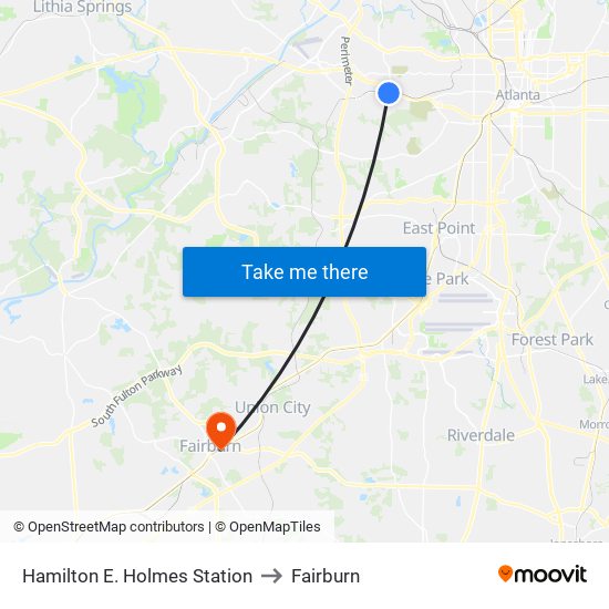 Hamilton E. Holmes Station to Fairburn map