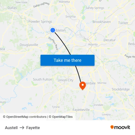 Austell to Fayette map