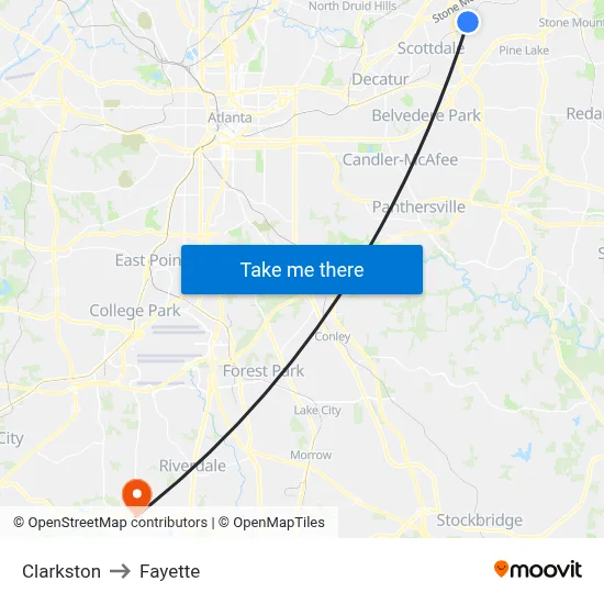 Clarkston to Fayette map