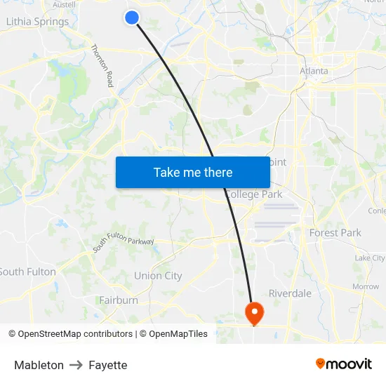 Mableton to Fayette map