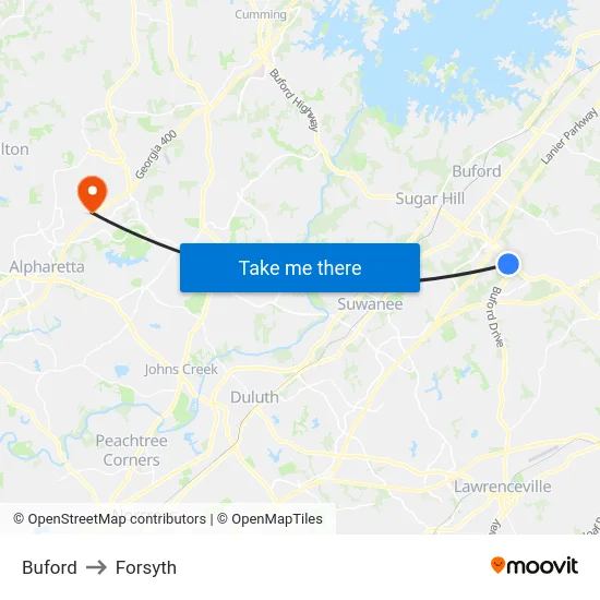 Buford to Forsyth map