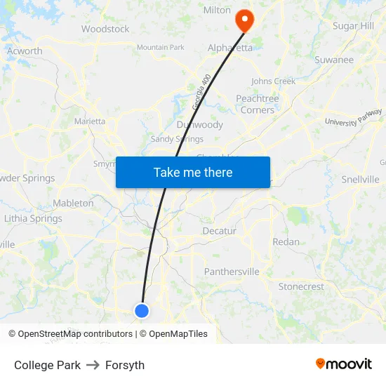 College Park to Forsyth map