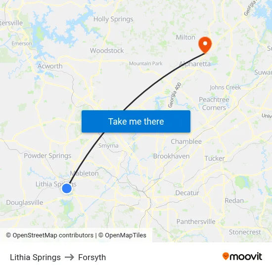 Lithia Springs to Forsyth map