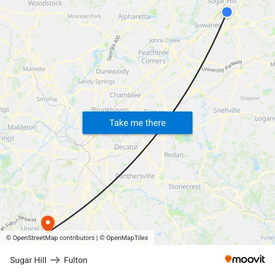 Sugar Hill to Fulton map